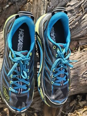 Hoka One One Mafate Speed2, Running Shoes in Black, Bright Blue, and Neon Yellow
